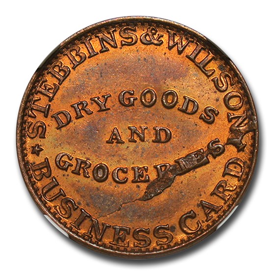1861 Stebbins & Wilson Grocery Civil War Token MS-63 NGC (RB) 1861 Stebbins & Wilson Grocery Civil War Token MS-63 NGC (RB)